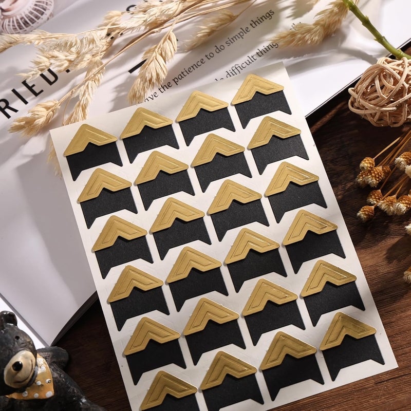 Chiallco Photo Corners 120 Pcs Gold Self-Adhesive Picture Mounting Corner Stickers for DIY Scrapbook, Acid Free Photo Mounting Corners for Photo Album, DIY Scrapbook Stickers, Memory Books, Diary - Image 1